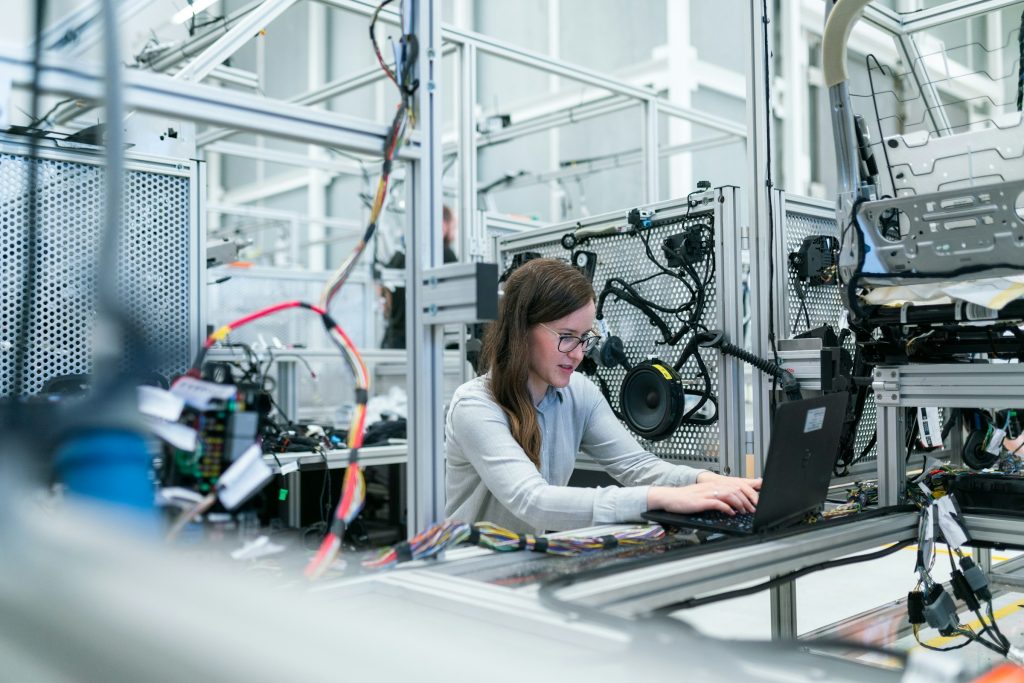 Engineer working among aluminium extrusion framing